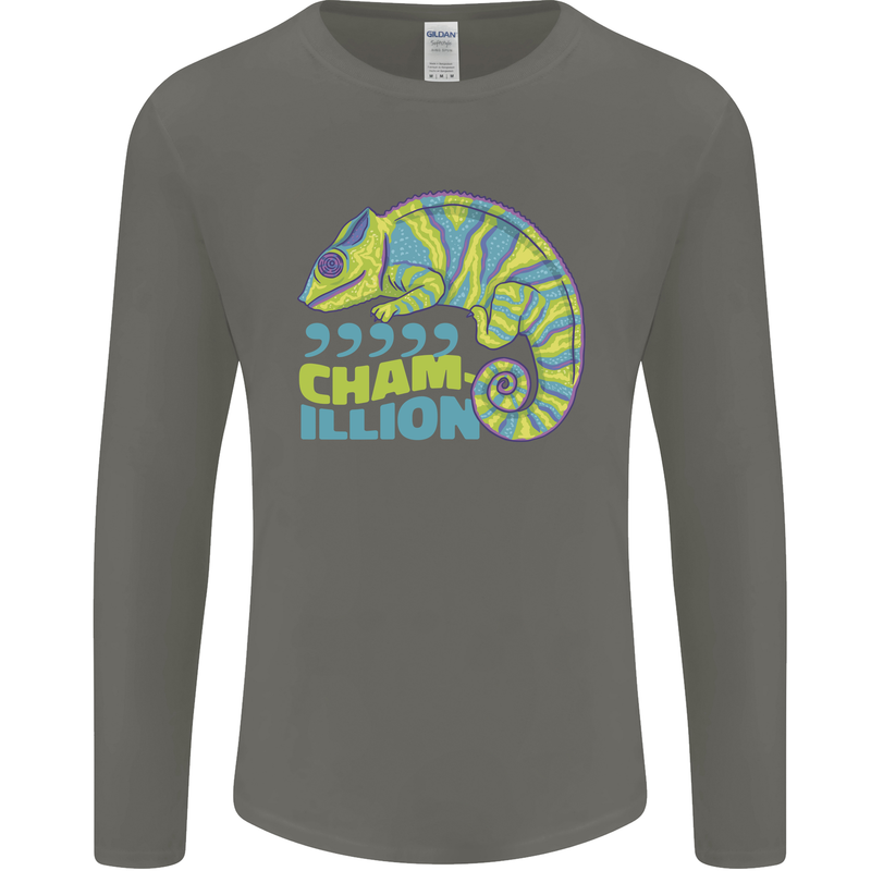 Comma Chameleon Funny Lizard Mens Long Sleeve T-Shirt Charcoal