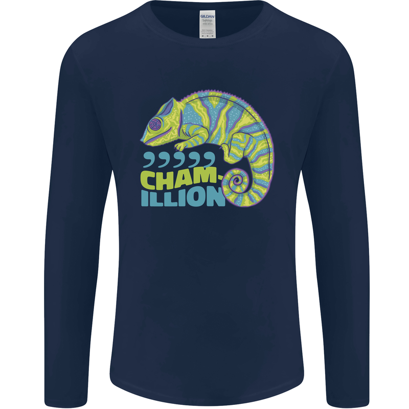 Comma Chameleon Funny Lizard Mens Long Sleeve T-Shirt Navy Blue