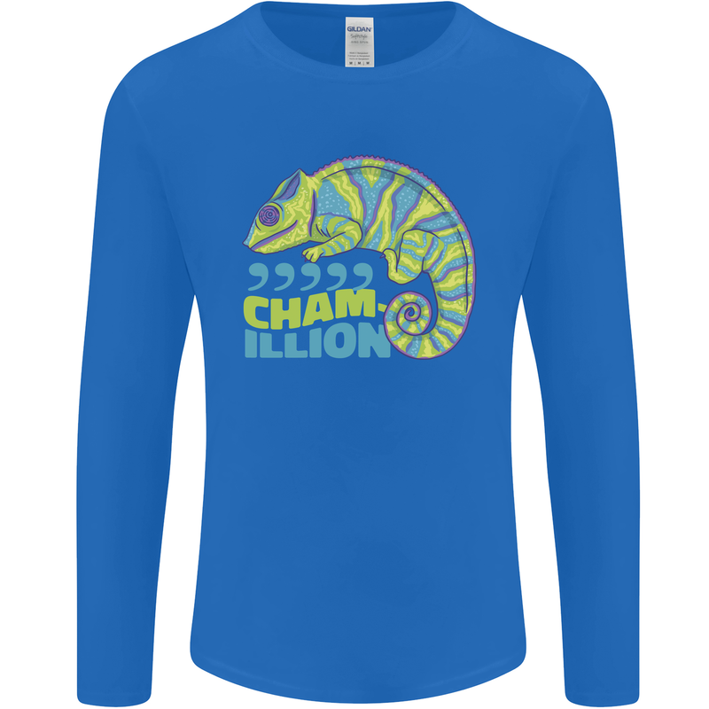 Comma Chameleon Funny Lizard Mens Long Sleeve T-Shirt Royal Blue