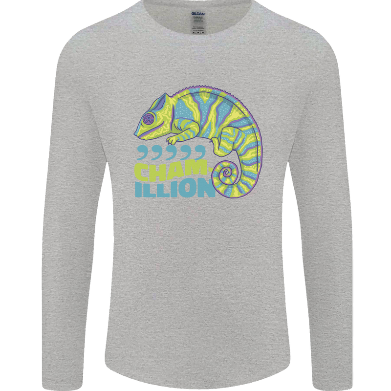 Comma Chameleon Funny Lizard Mens Long Sleeve T-Shirt Sports Grey