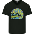 Comma Chameleon Funny Lizard Mens V-Neck Cotton T-Shirt Black