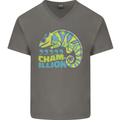 Comma Chameleon Funny Lizard Mens V-Neck Cotton T-Shirt Charcoal