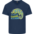 Comma Chameleon Funny Lizard Mens V-Neck Cotton T-Shirt Navy Blue