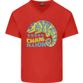 Comma Chameleon Funny Lizard Mens V-Neck Cotton T-Shirt Red