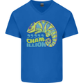 Comma Chameleon Funny Lizard Mens V-Neck Cotton T-Shirt Royal Blue