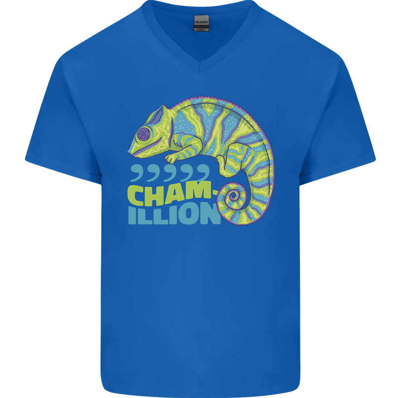 Comma Chameleon Funny Lizard Mens V-Neck Cotton T-Shirt Royal Blue