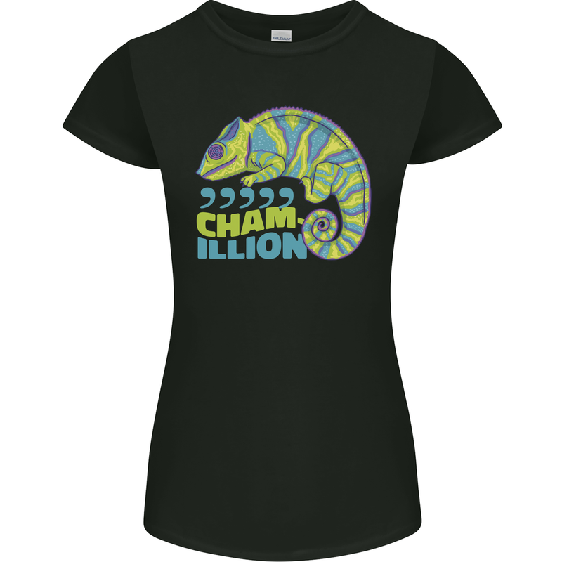 Comma Chameleon Funny Lizard Womens Petite Cut T-Shirt Black
