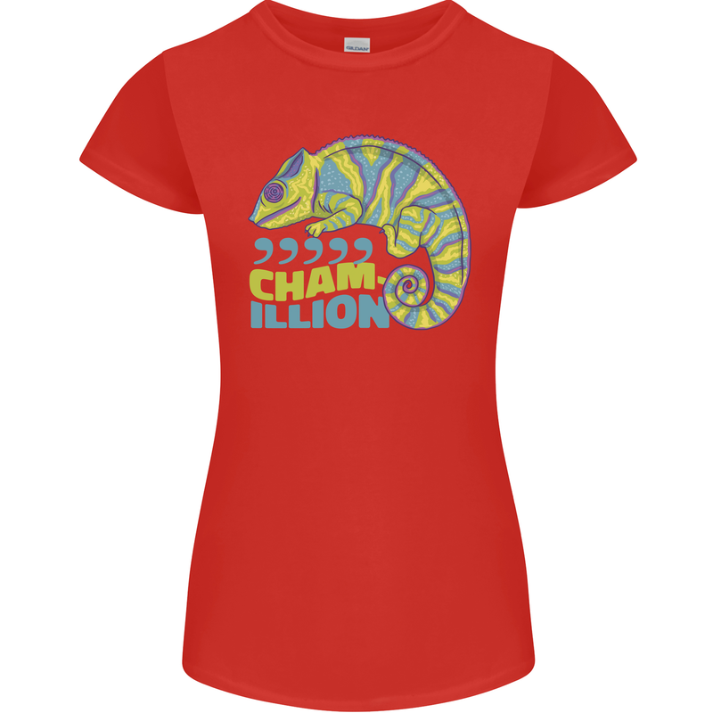 Comma Chameleon Funny Lizard Womens Petite Cut T-Shirt Red