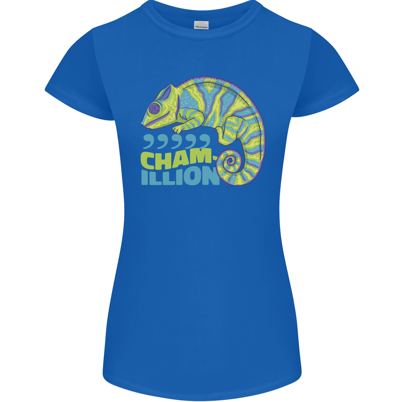 Comma Chameleon Funny Lizard Womens Petite Cut T-Shirt Royal Blue