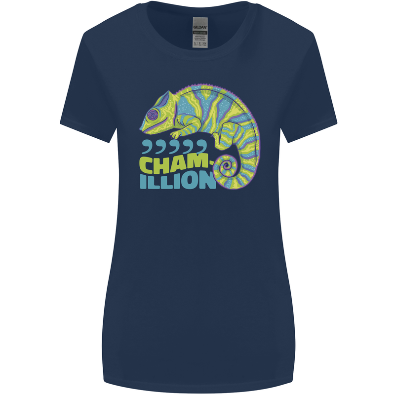 Comma Chameleon Funny Lizard Womens Wider Cut T-Shirt Navy Blue