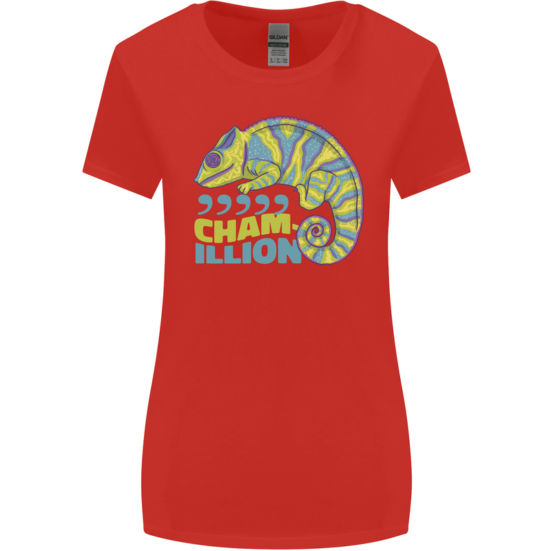 Comma Chameleon Funny Lizard Womens Wider Cut T-Shirt Red