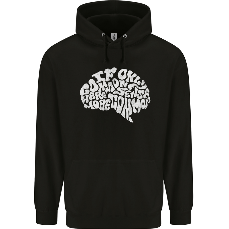 Common Sense Brain Funny Sarcasm Slogan Childrens Kids Hoodie Black