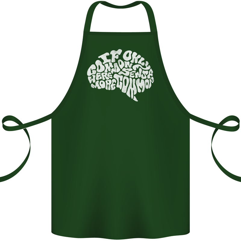 Common Sense Brain Funny Sarcasm Slogan Cotton Apron 100% Organic Forest Green