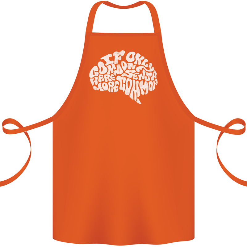 Common Sense Brain Funny Sarcasm Slogan Cotton Apron 100% Organic Orange