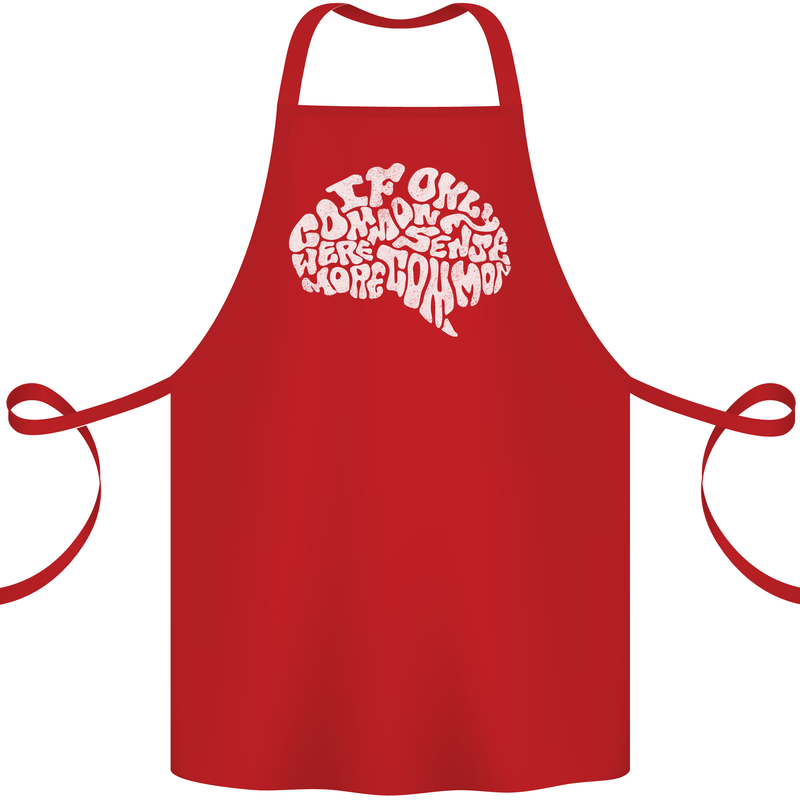 Common Sense Brain Funny Sarcasm Slogan Cotton Apron 100% Organic Red
