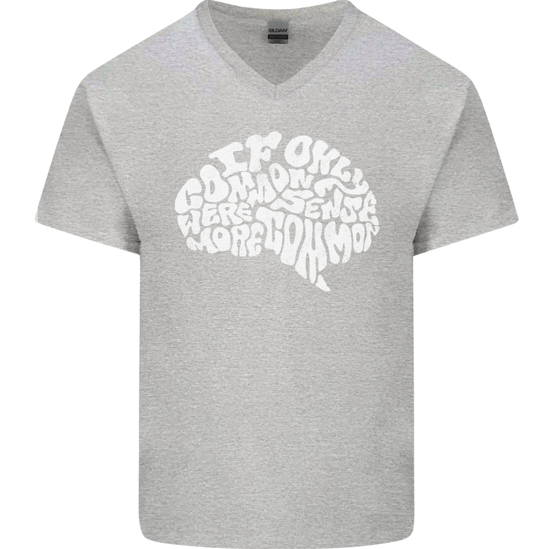 Common Sense Brain Funny Sarcasm Slogan Mens V-Neck Cotton T-Shirt Sports Grey