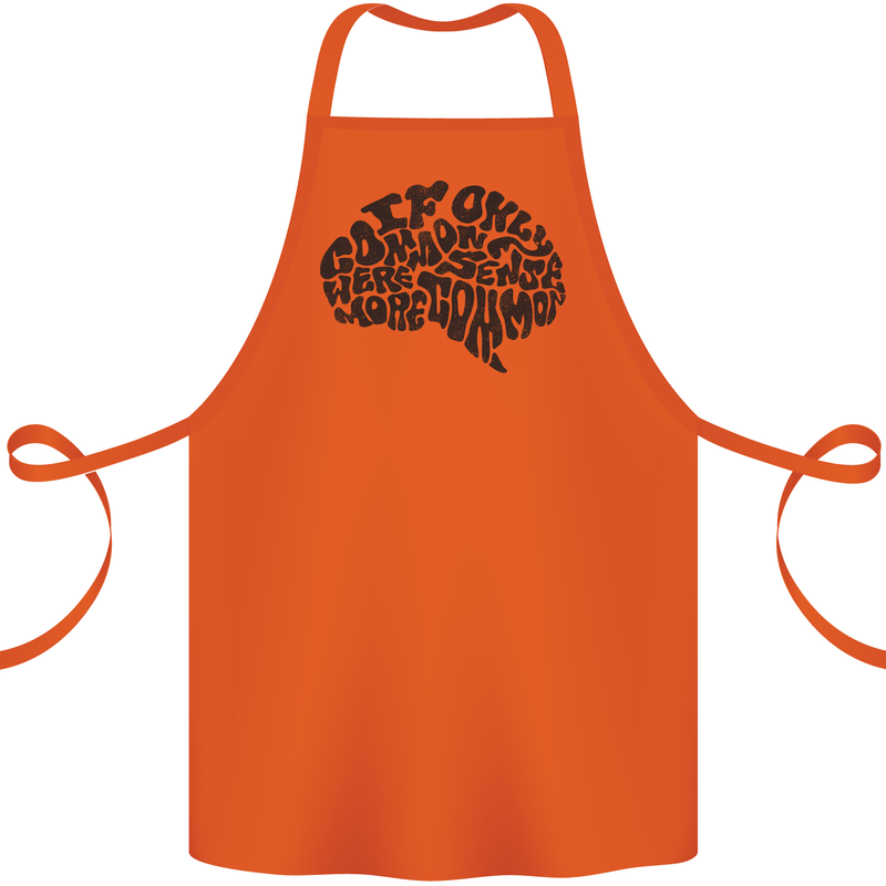 Common Sense Funny Sarcasm Brain Slogan Cotton Apron 100% Organic Orange