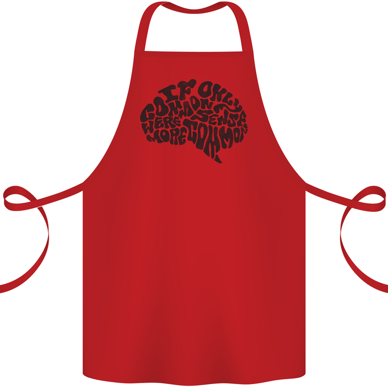 Common Sense Funny Sarcasm Brain Slogan Cotton Apron 100% Organic Red