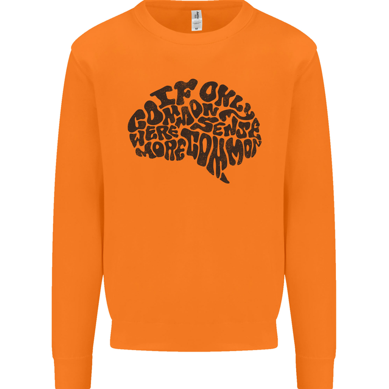 Common Sense Funny Sarcasm Brain Slogan Mens Sweatshirt Jumper Orange