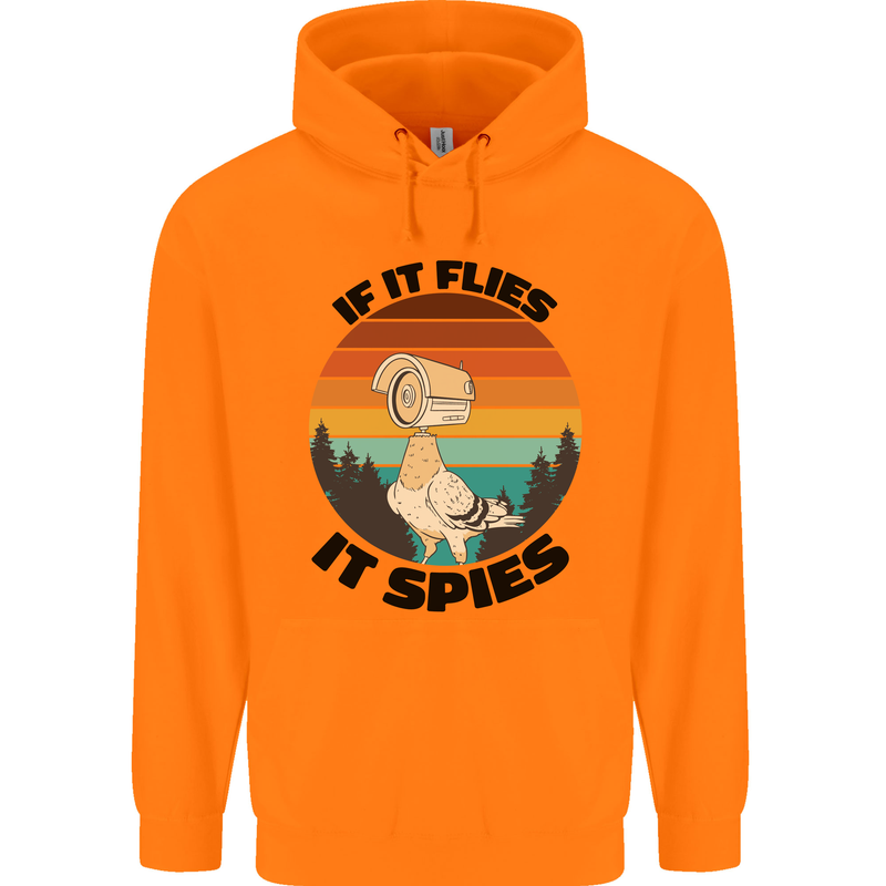 Conspiracy Theory If Flies it Spies Birds Funny Childrens Kids Hoodie Orange
