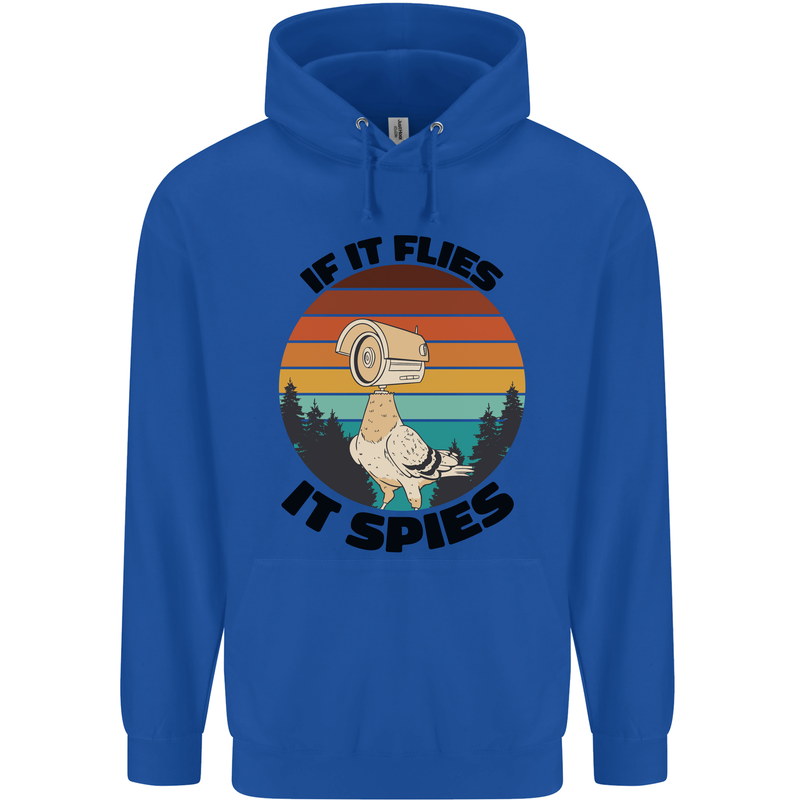 Conspiracy Theory If Flies it Spies Birds Funny Childrens Kids Hoodie Royal Blue