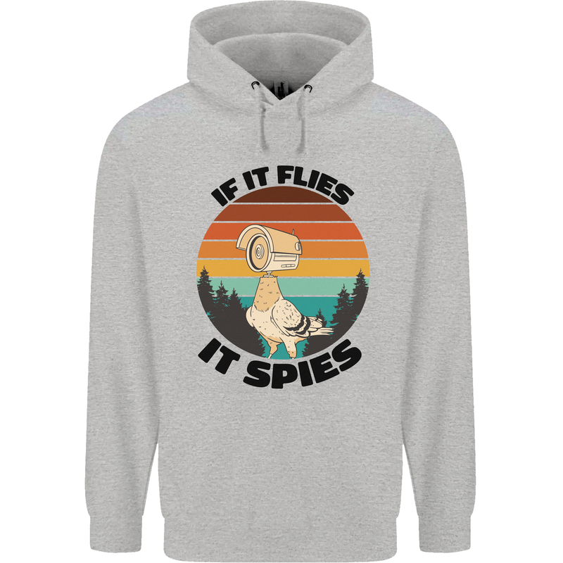 Conspiracy Theory If Flies it Spies Birds Funny Childrens Kids Hoodie Sports Grey