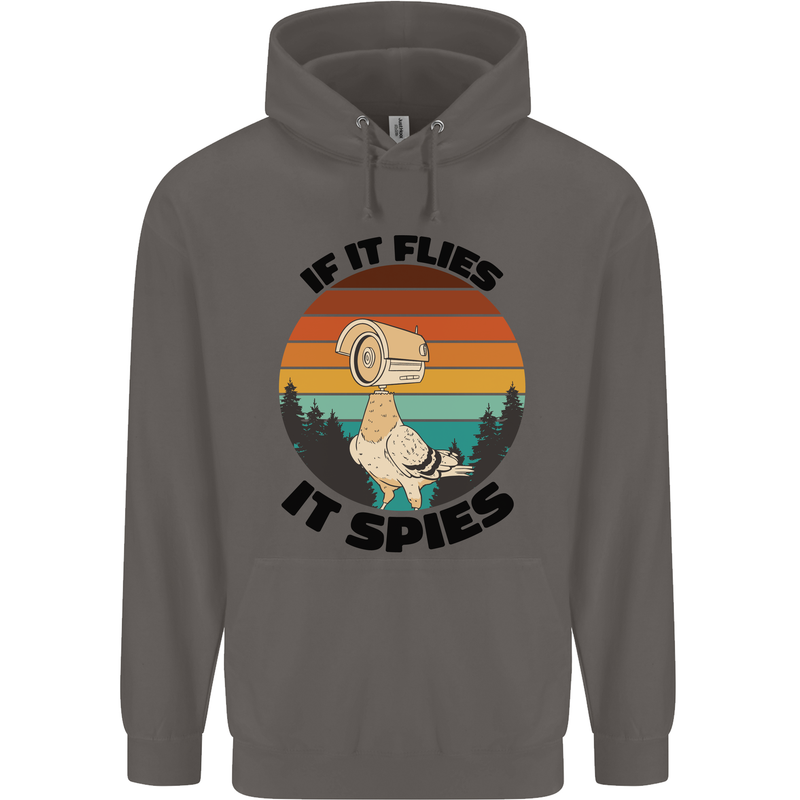 Conspiracy Theory If Flies it Spies Birds Funny Mens 80% Cotton Hoodie Charcoal