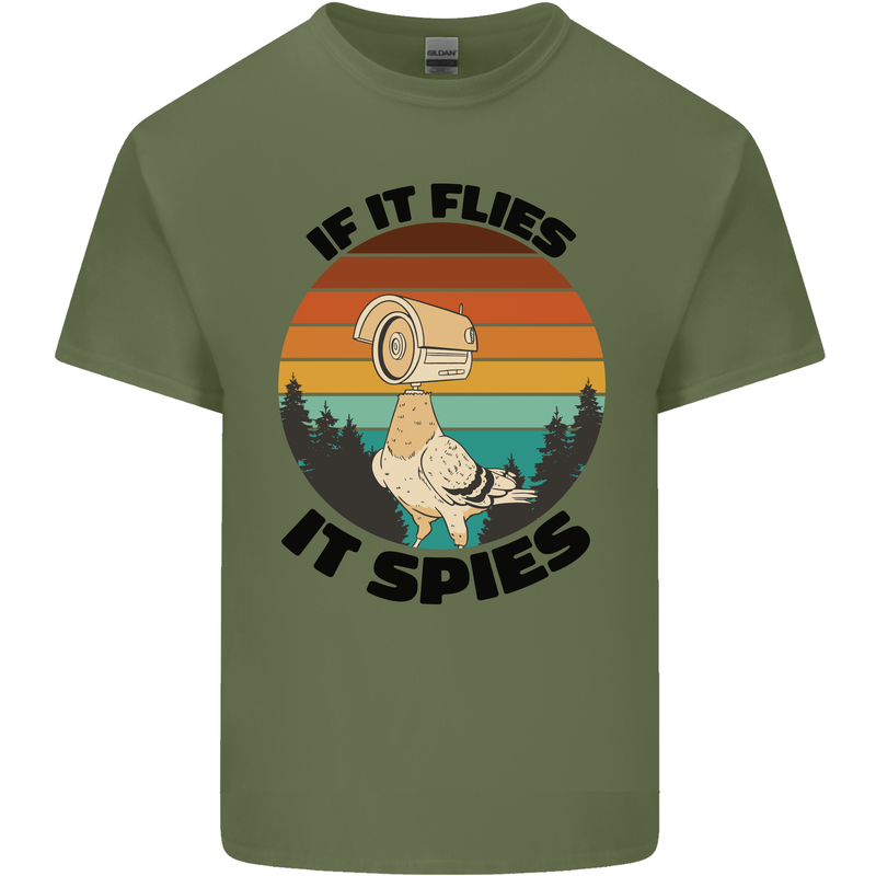 Conspiracy Theory If Flies it Spies Birds Funny Mens Cotton T-Shirt Tee Top Military Green