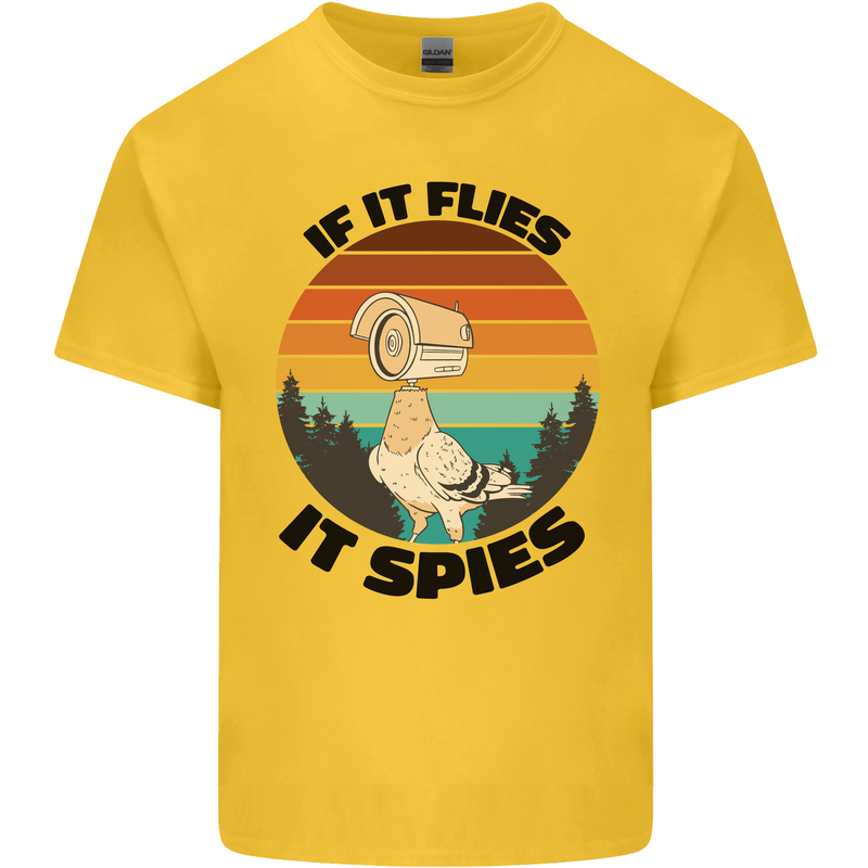 Conspiracy Theory If Flies it Spies Birds Funny Mens Cotton T-Shirt Tee Top Yellow