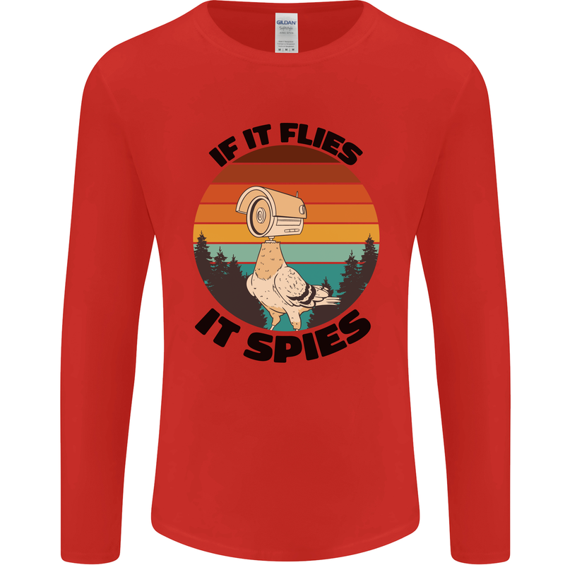 Conspiracy Theory If Flies it Spies Birds Funny Mens Long Sleeve T-Shirt Red