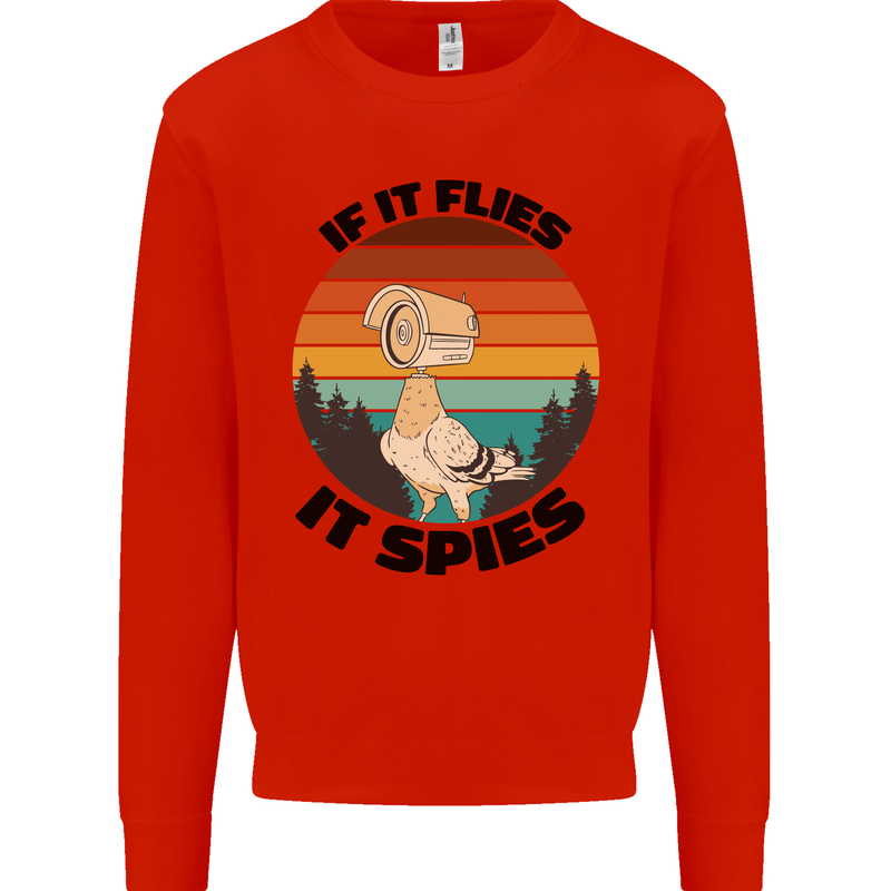 Conspiracy Theory If Flies it Spies Birds Funny Mens Sweatshirt Jumper Bright Red