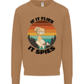 Conspiracy Theory If Flies it Spies Birds Funny Mens Sweatshirt Jumper Caramel Latte