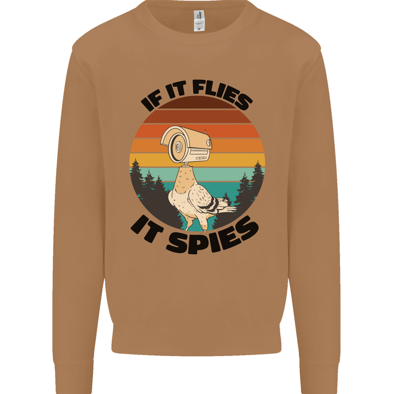Conspiracy Theory If Flies it Spies Birds Funny Mens Sweatshirt Jumper Caramel Latte