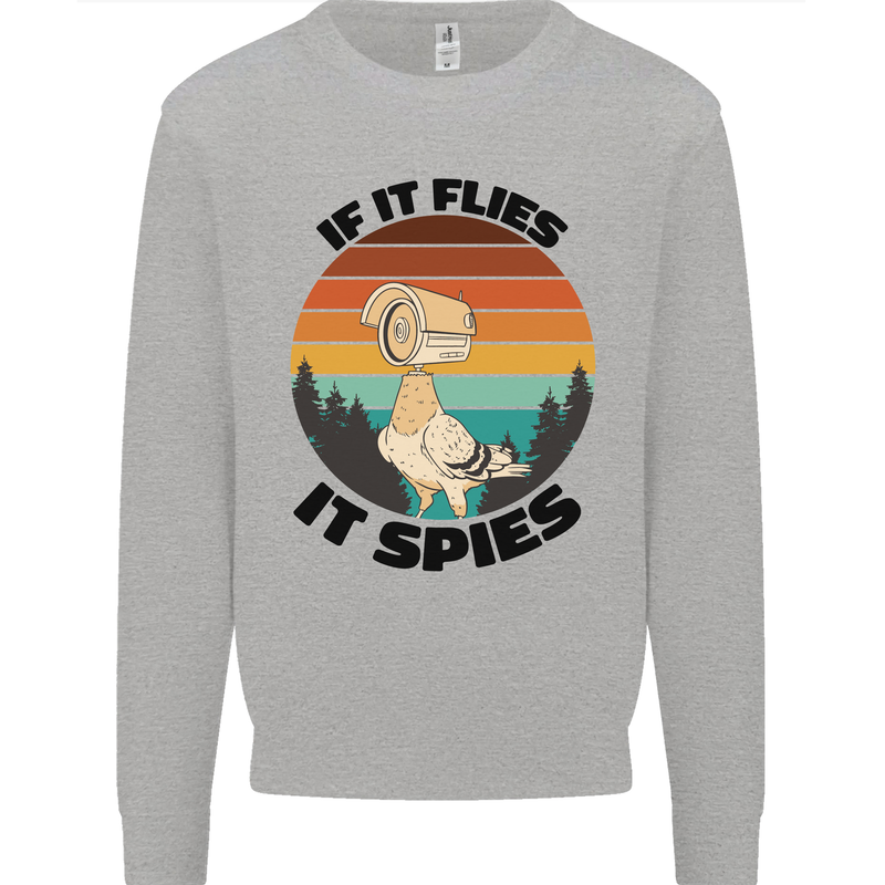 Conspiracy Theory If Flies it Spies Birds Funny Mens Sweatshirt Jumper Sports Grey