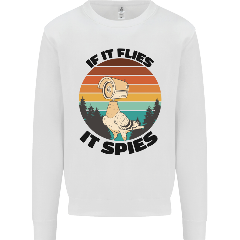Conspiracy Theory If Flies it Spies Birds Funny Mens Sweatshirt Jumper White
