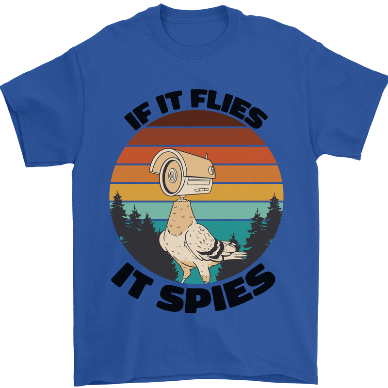Conspiracy Theory If Flies it Spies Birds Funny Mens T-Shirt 100% Cotton Royal Blue