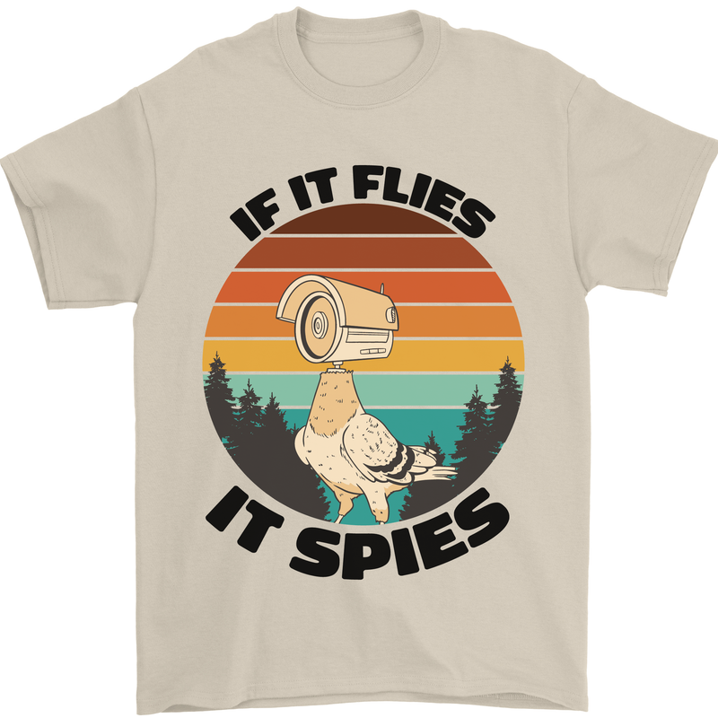 Conspiracy Theory If Flies it Spies Birds Funny Mens T-Shirt 100% Cotton Sand