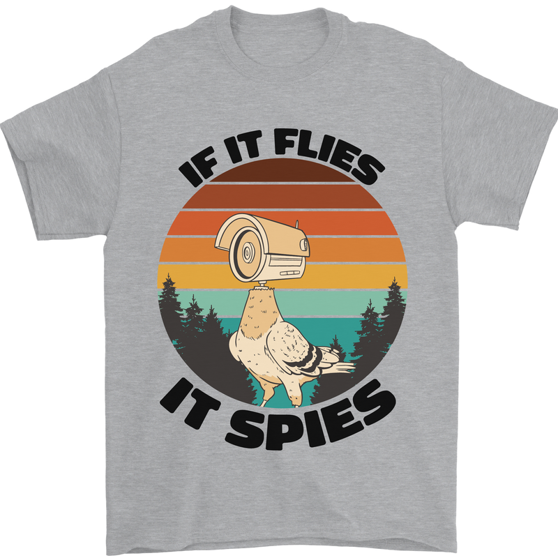 Conspiracy Theory If Flies it Spies Birds Funny Mens T-Shirt 100% Cotton Sports Grey