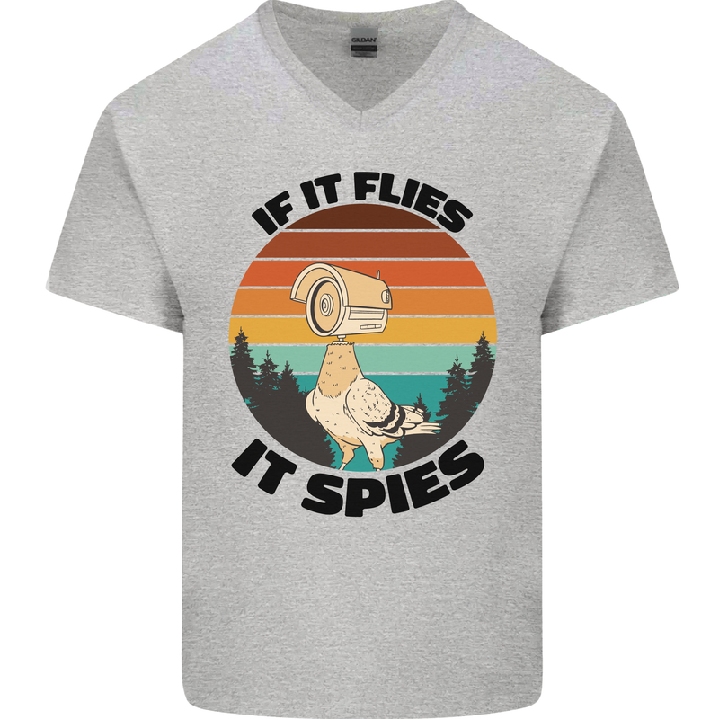 Conspiracy Theory If Flies it Spies Birds Funny Mens V-Neck Cotton T-Shirt Sports Grey