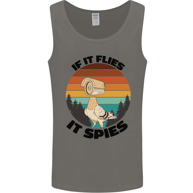 Conspiracy Theory If Flies it Spies Birds Funny Mens Vest Tank Top Charcoal