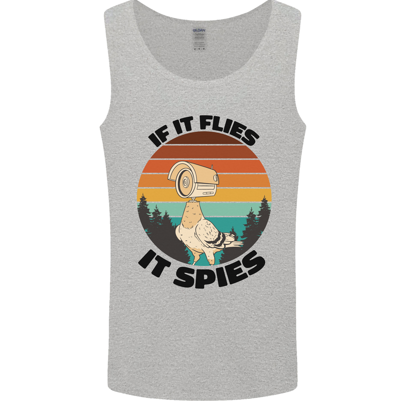 Conspiracy Theory If Flies it Spies Birds Funny Mens Vest Tank Top Sports Grey
