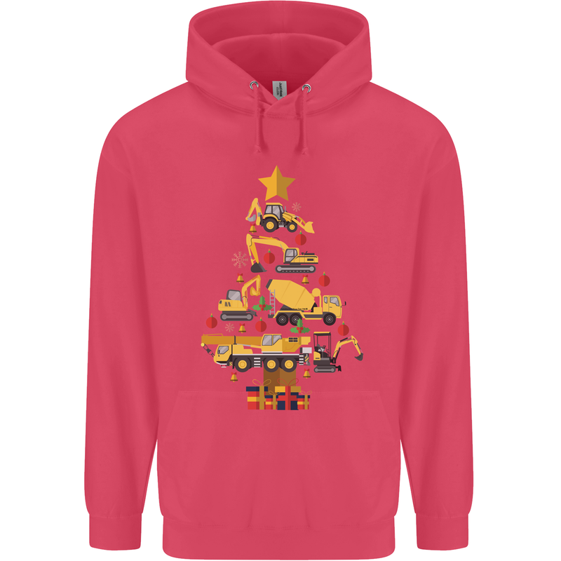 Construction Christmas Tree Digger Lorry Crane Childrens Kids Hoodie Heliconia