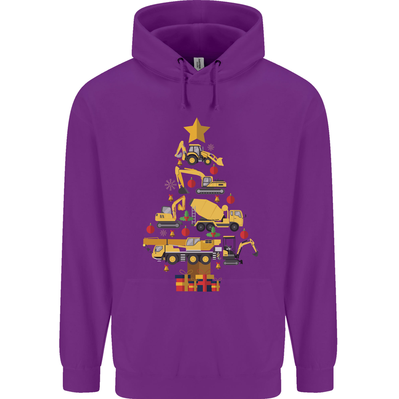 Construction Christmas Tree Digger Lorry Crane Childrens Kids Hoodie Purple