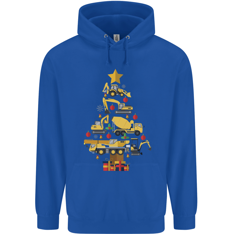 Construction Christmas Tree Digger Lorry Crane Childrens Kids Hoodie Royal Blue