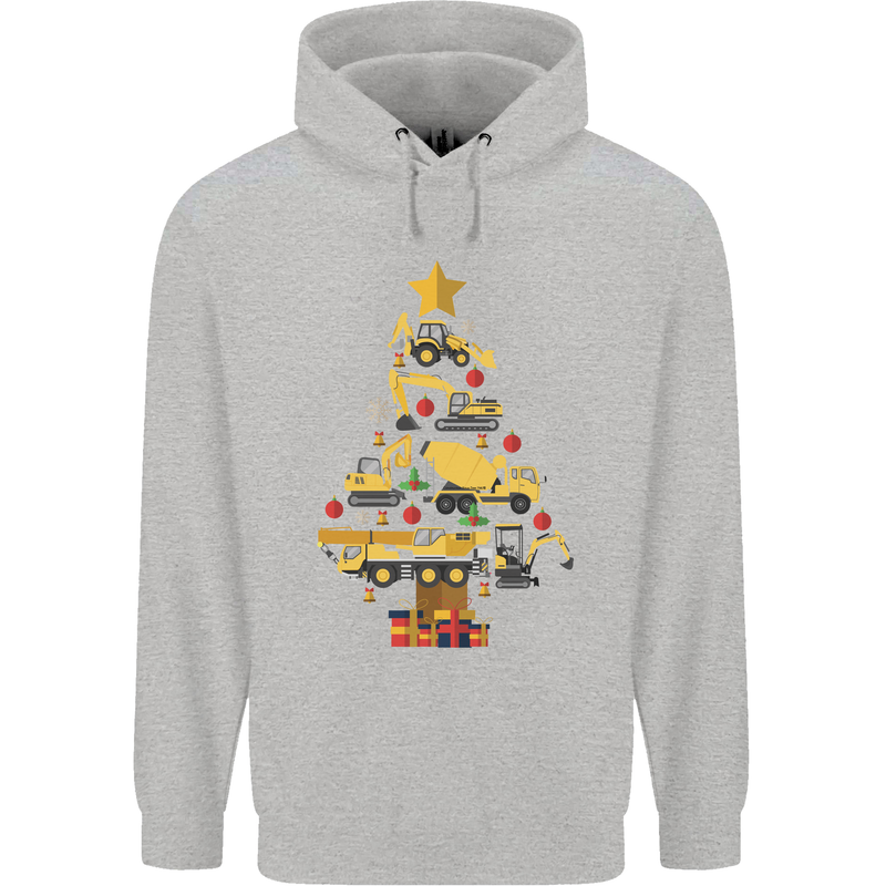 Construction Christmas Tree Digger Lorry Crane Childrens Kids Hoodie Sports Grey