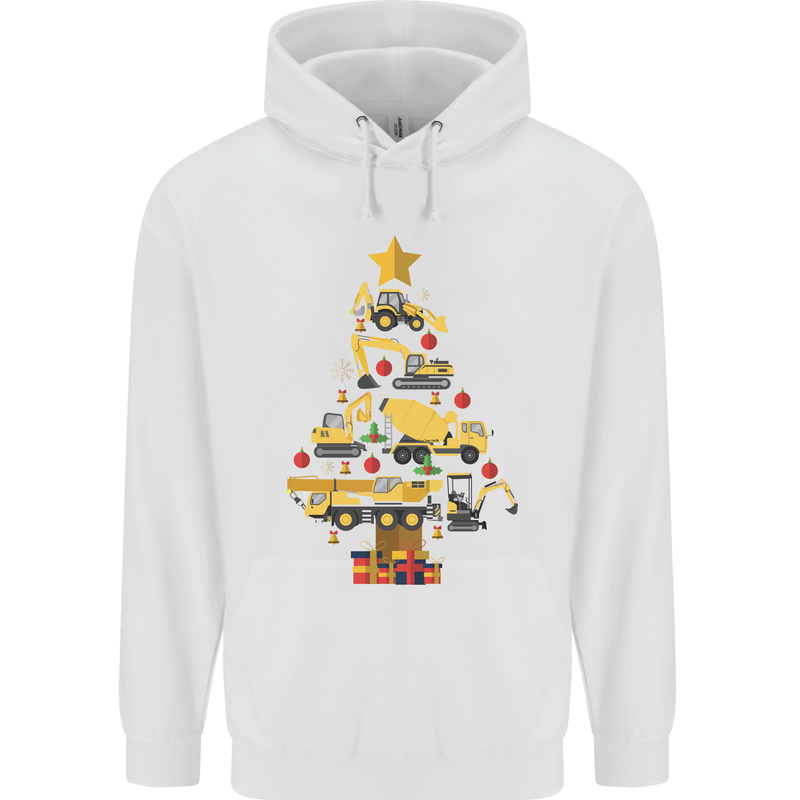 Construction Christmas Tree Digger Lorry Crane Childrens Kids Hoodie White