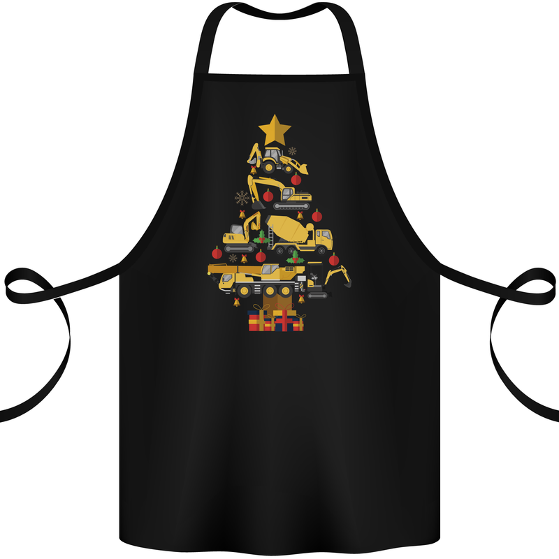 Construction Christmas Tree Digger Lorry Crane Cotton Apron 100% Organic Black