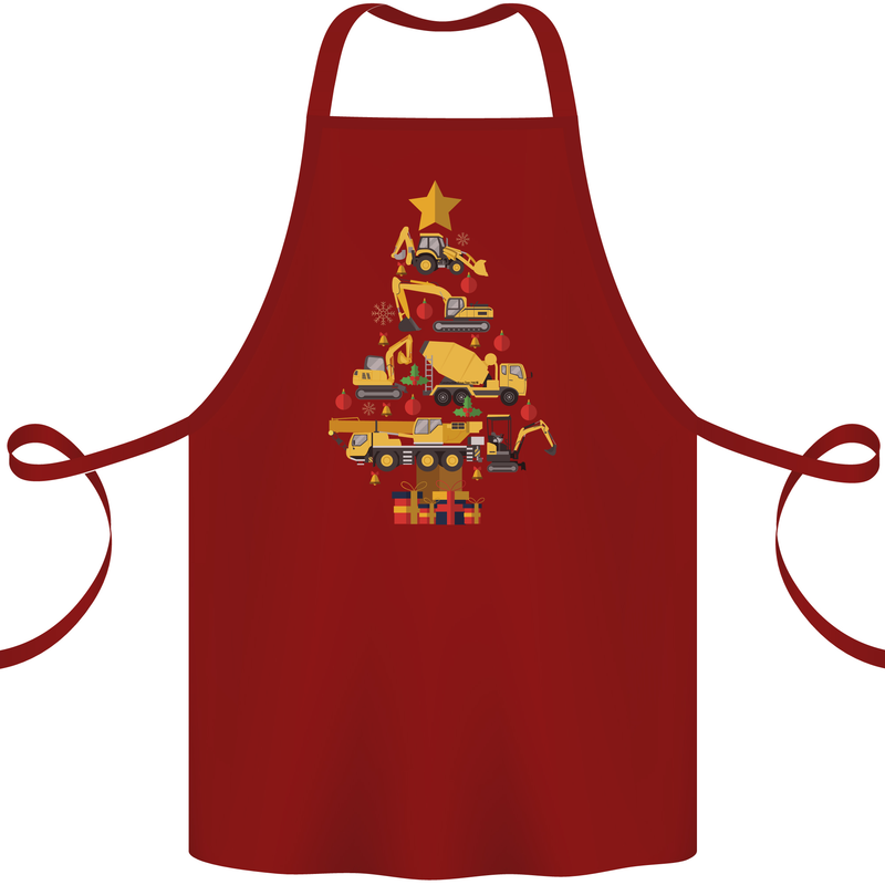 Construction Christmas Tree Digger Lorry Crane Cotton Apron 100% Organic Maroon