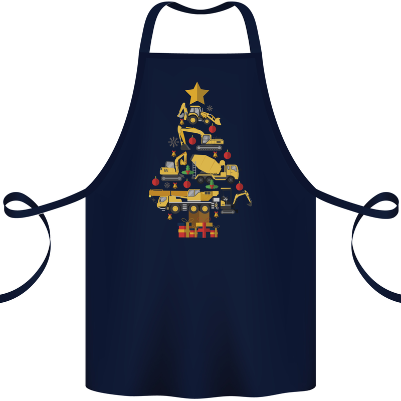 Construction Christmas Tree Digger Lorry Crane Cotton Apron 100% Organic Navy Blue