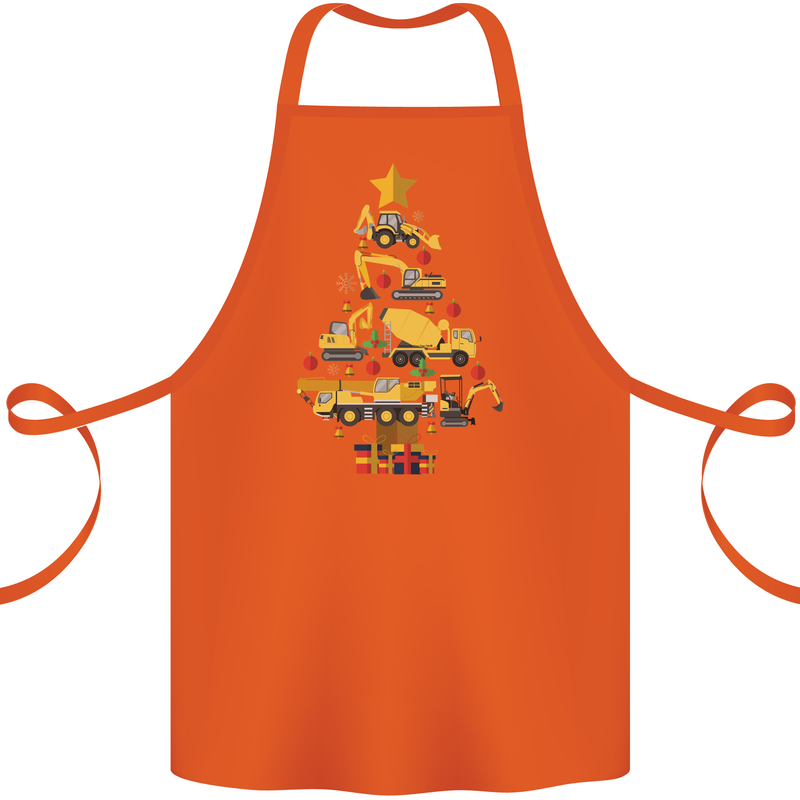 Construction Christmas Tree Digger Lorry Crane Cotton Apron 100% Organic Orange